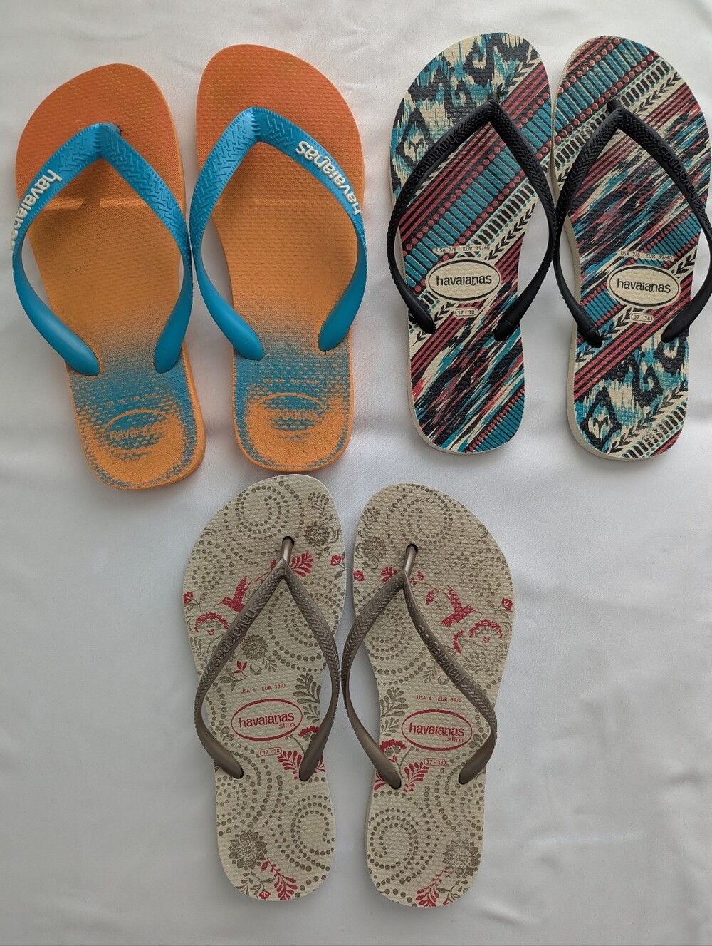 Bundle of 3 pairs of Havaianas, sz 37/38 (7/8)